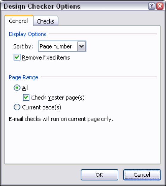 Figure 12-2: The General tab of the Design Checker Options dialog box.